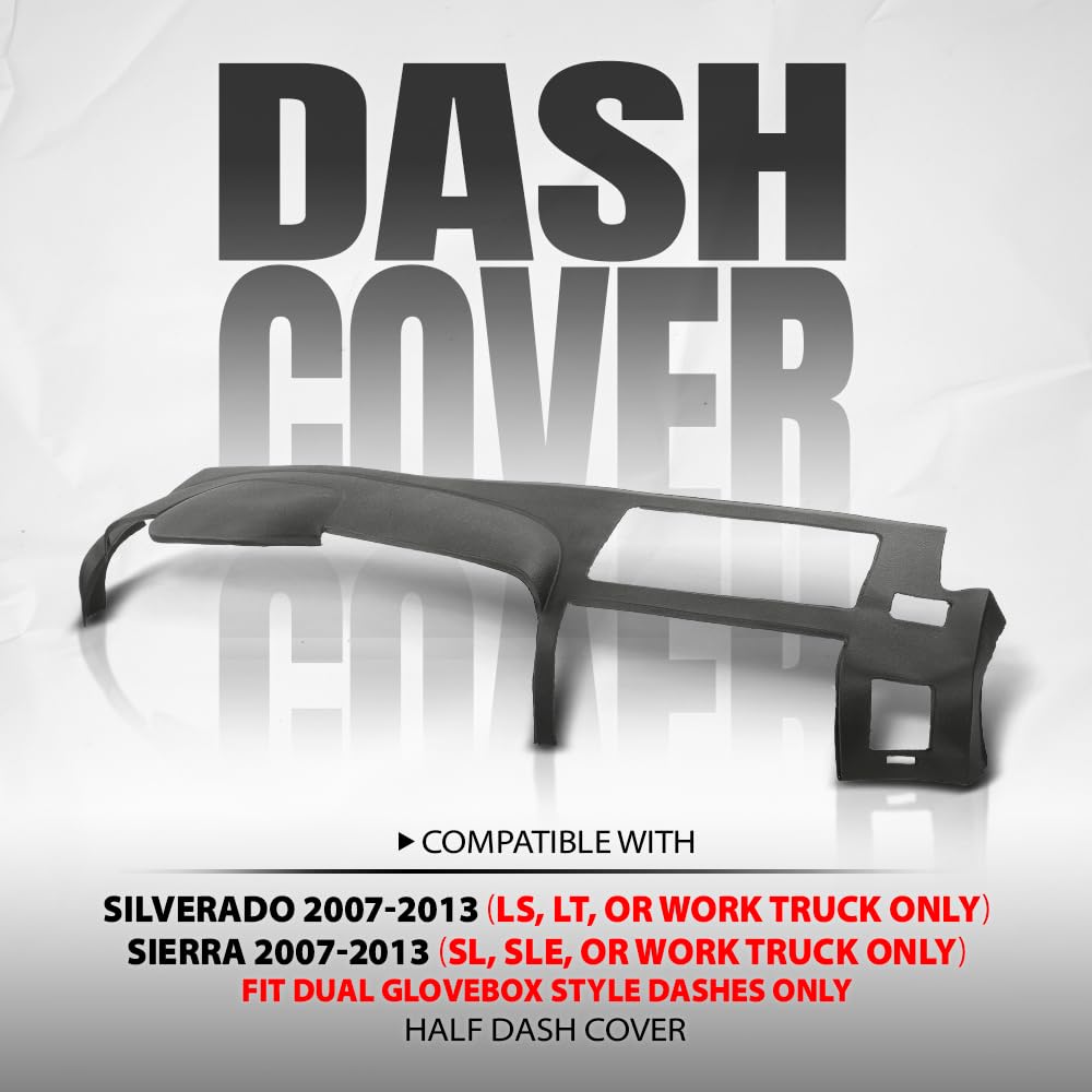 G-PLUS TPE Dash Cover Dashboard Compatible with Chevy Silverado 2007-2013 (LS, LT, or Work Truck ONLY) / GMC Sierra 2007-2013 (SL, SLE, or Work Truck ONLY), Fit Dual Glovebox Style Dashes Only Gray