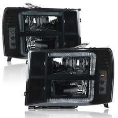 G-PLUS LED Headlights for GMC Sierra 1500 2500HD 3500HD 2007-2014 Smoke Black Clear