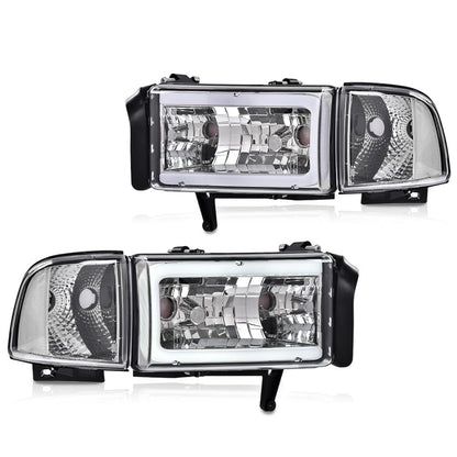 G-PLUS LED Light Strip Headlights w/o Bulbs Fit Dodge Ram 1500 1994-2001/Dodge Ram 2500 3500 1994-2002 w/o Bulbs Clear Lens Chrome Housing Clear Reflector Bumper Headlamps,faros delanteros Assembly