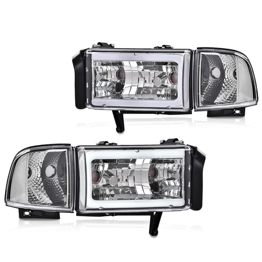 G-PLUS LED Light Strip Headlights w/o Bulbs Fit Dodge Ram 1500 1994-2001/Dodge Ram 2500 3500 1994-2002 w/o Bulbs Clear Lens Chrome Housing Clear Reflector Bumper Headlamps,faros delanteros Assembly