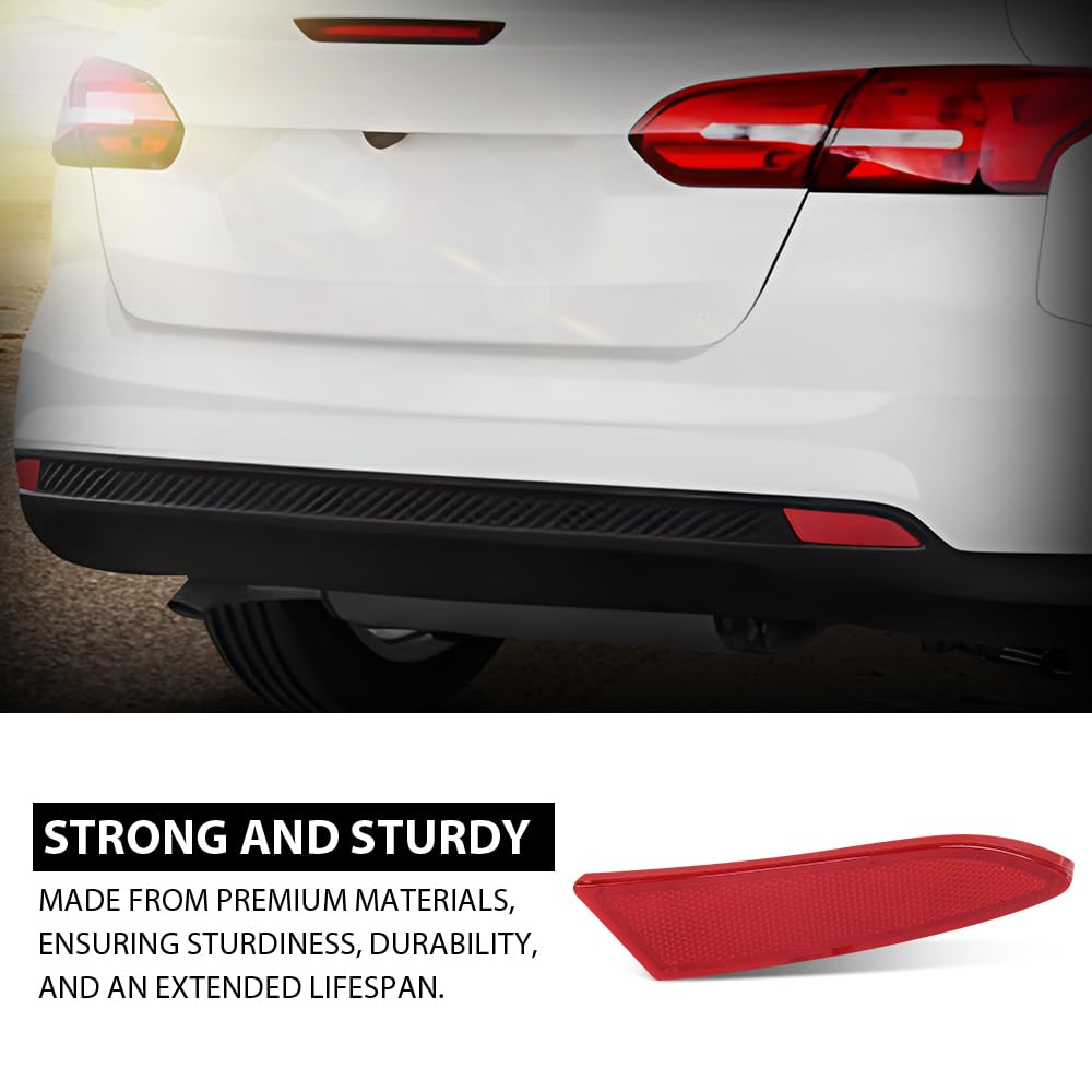 G-PLUS Rear Right Bumper Reflector, Compatible with Ford Focus S SEL Titanium 2012-2018, Passenger Side, FO1185101, BM5Z13A565A