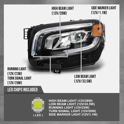 G-PLUS LED Headlight Left Side Compatible with Benz GLB250 2020 2021 2022 2023, Fit Benz GLB35 AMG 2021 2022 2023 MB2502269, 2479064100 Black