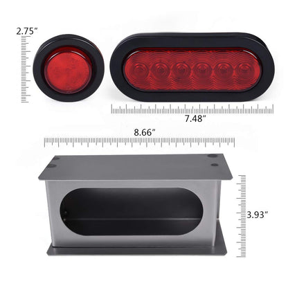 G-PLUS LED Trailer Steel Box Kit Rear Lights,Compatible With Trailer/Truck W/ 6" Oval Tail Light & 2" Marker Lamp (Red lens) Luces Traseras Brake LightsAssembly