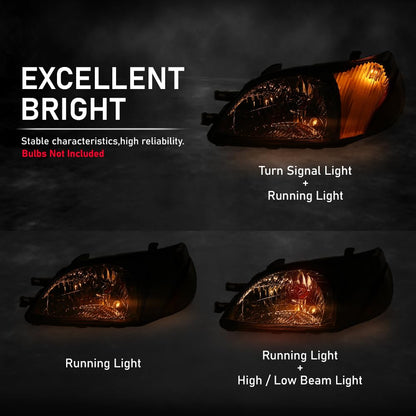 G-PLUS Headlights Assembly Front Headlamps Pair, Compatible with Toyota Echo 2000-2002, LH & RH 2PCS, Clear Lens Chrome Housing Amber Reflector, 8115052190, 8111052190,faros delanteros
