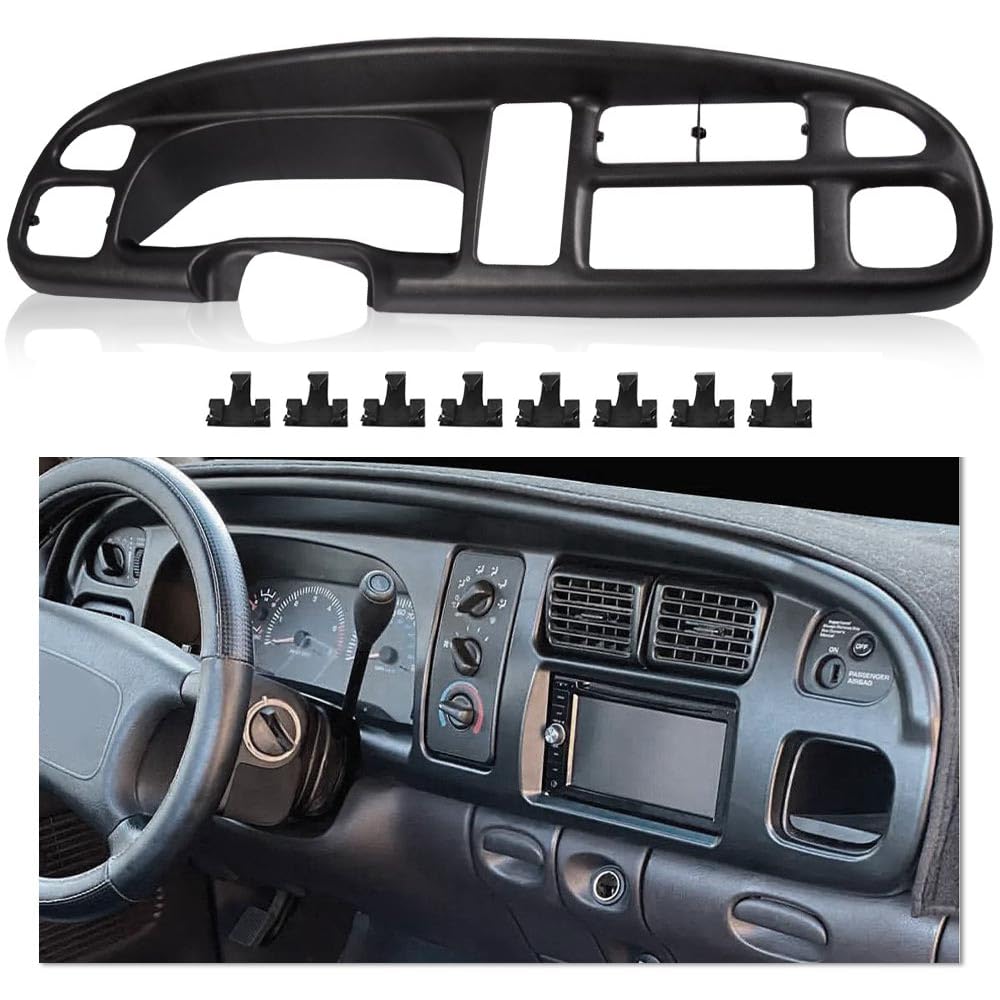 G-PLUS Dash Cover Bezel With 8 Clips Compatible with Dodge Ram 1500 1998-2001/ Ram 2500 3500 1998-2002#5GK51DX9AA, 5EU11DX9AB, 68042746AC, 998-15163 Dashboard Panel