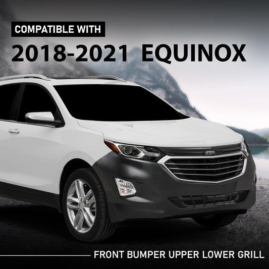 G-PLUS Front Bumper Cover Upper Lower Grille Set Compatible with Chevy Equinox 2018-2021 Grill 84150736, GM1200760, 84226249, 84226250