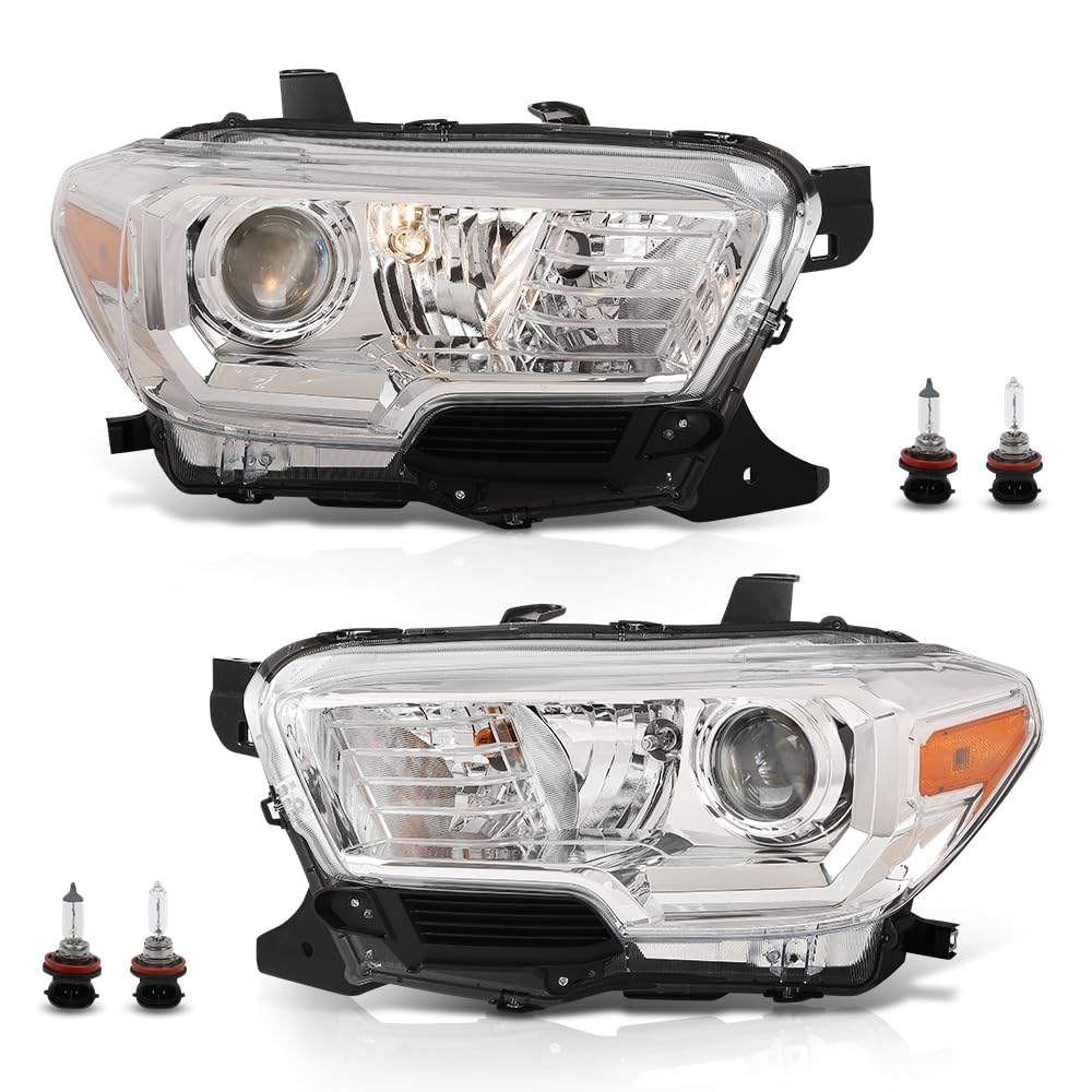G-PLUS Headlights Assembly Compatible with Toyota Tacoma 2016-2022, Headlamps w/o LED DRL,Left & Right Clear Lens Chrome Housing Amber Reflector,faros delanteros TO2502242, TO2503242