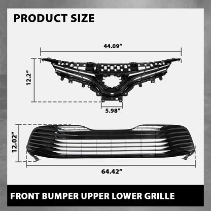 G-PLUS Front Bumper Upper & Lower Grille Black Trim Compatible with Toyota Camry LE XLE 2018-2020 5310106A70
