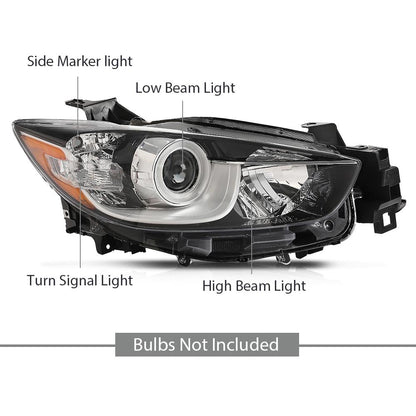 G-PLUS Headlights Halogen Projector Factory Headlamps LH+RH Set Compatible with Mazda CX-5 2013-2016 Clear Lens Chrome Housing Amber Reflector,faros delanteros