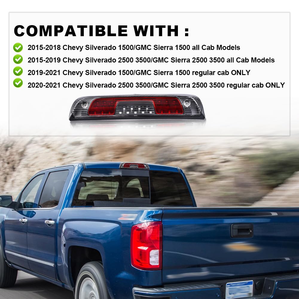 G-PLUS LED 3rd Third Rear Tail Brake Light Compatible with Chevy Silverado 2014-2018 GMC Sierra 1500/2500HD 3500 HD High Mount Stop Lights