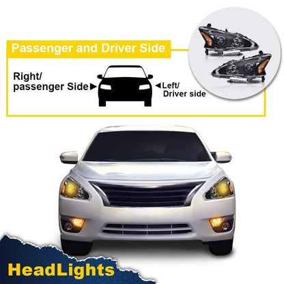 G-PLUS Headlights Compatible With 2013 2014 2015 Nissan Altima 4-Door Sedan Factory Style Automotive Halogen Model Headlamps (Clear Lens Black Housing Amber Reflector),faros delanteros