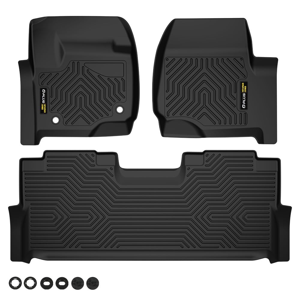 G-PLUS TPE Floor Mats Cargo Liners,Compatible with Ford F250 F350 F450 F550 Super Duty Crew Cab (4 Full Size Doors) 2017-2024,Black Floor Liners Front & 2nd Row,All Weather Full Cover Protection
