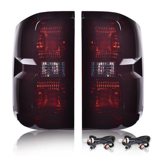 G-PLUS Smoke Lens Rear Tail Light Brake Lamp w/Wiring Harness Compatible with 2016-2019 Chevy Silverado 23295939 84288723 84019503 23295938 84288722 Luces Traseras Rear Brake Lamps Assembly