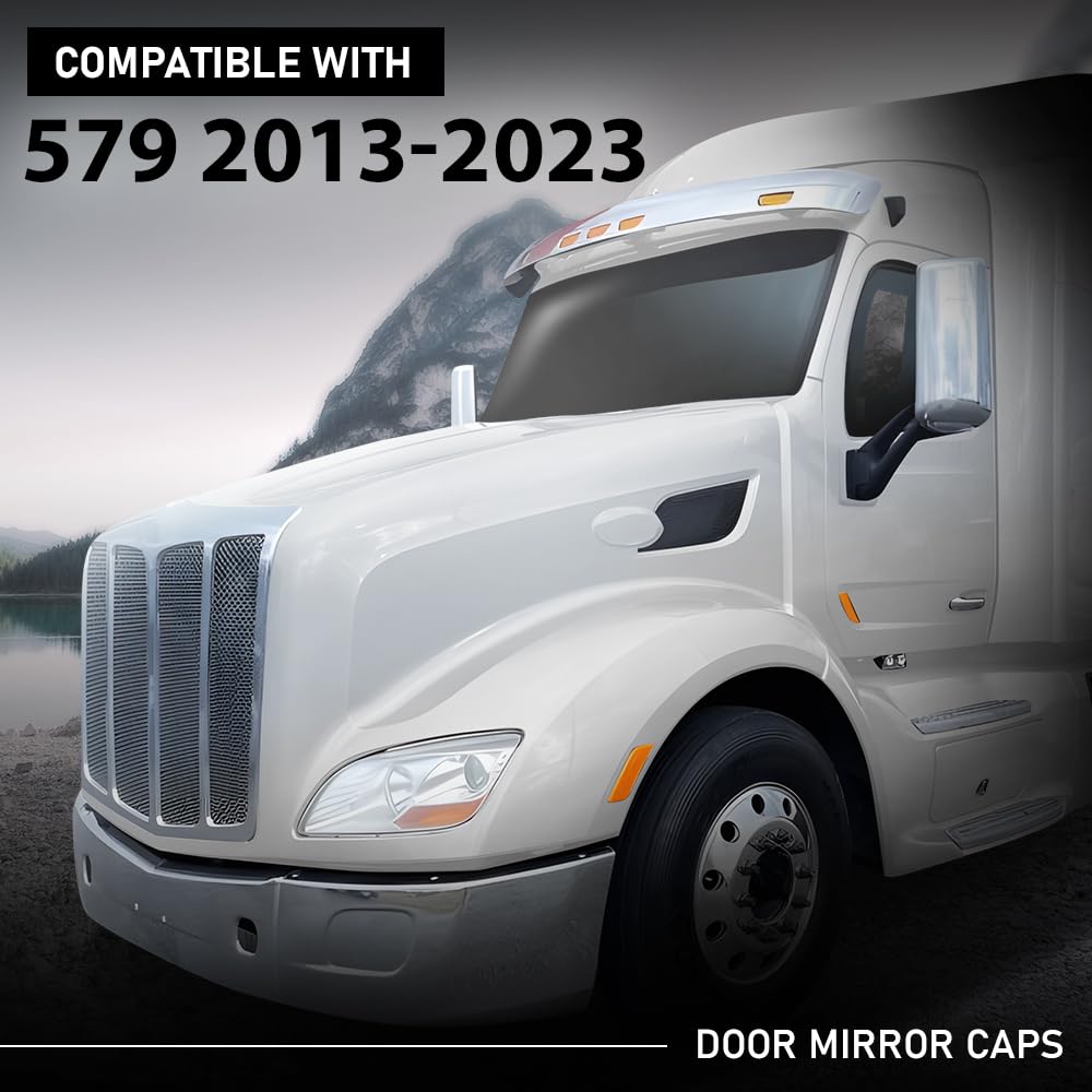 G-PLUS Pair Door Mirror Covers Chrome, Compatible with Peterbilt 579 2013-2023, LH Driver & RH Passenger Side 2PCS