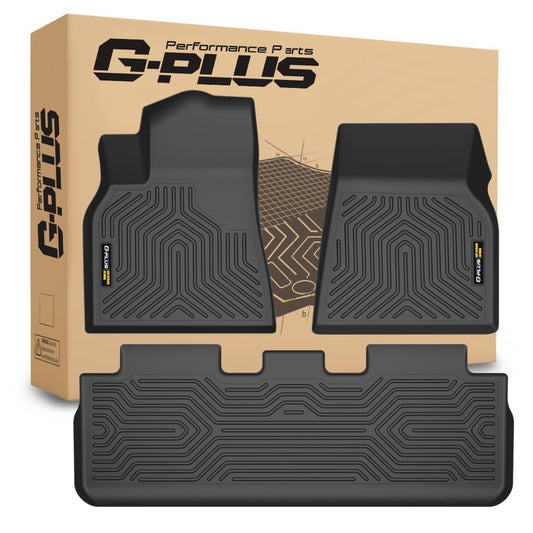 G-Plus Floor Mats 3PCS Compatible with Tesla Model Y 2020-2024(Fit 5-Seat, NOT Fit 7-Seat),TPE All Weather Full Cover Protection 1st & 2nd Row Floor Mats Accessories Black