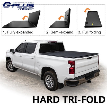 G-PLUS Hard Tri-fold Truck Bed Tonneau Cover Lockable Pickup Folding Covers Compatible with 2005-2011 Dodge Dakota 5'3" Extra Short Bed