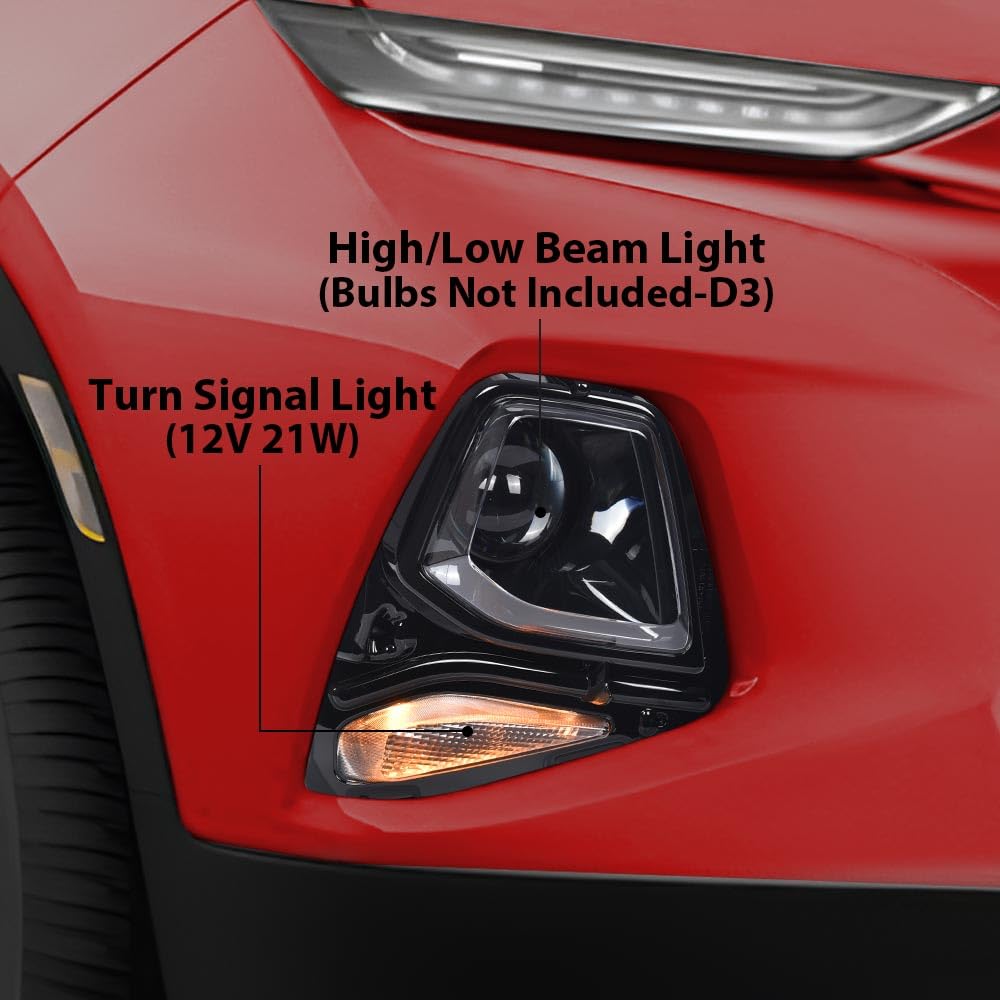 G-PLUS HID/Xenon Projector Headlight w/o Ballast & D3S Bulb Compatible with Chevy Blazer 2019-2021/Not Fit Model w/Factory LED Headlamp Clear Lens Black Housing Right Bumper Headlamps,faros delanteros