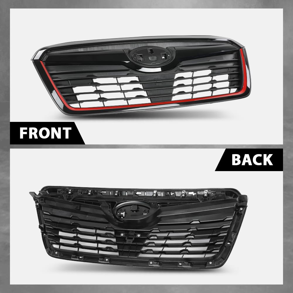 G-PLUS Front Grill w/Camera Hole Gloss Black w/Red Line Compatible with Subaru Forester 2019-2021 91121SJ040
