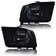 G-PLUS Headlights Assembly for Ford Mustang 2005-2009 Smoky Lens Black Housing Amber Reflector