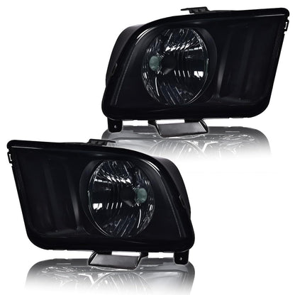 G-PLUS Headlights Assembly, Compatible with Ford Mustang 2005 2006 2007 2008 2009 Bumper Headlamps, Left & Right Smoky Lens Black Housing Amber Reflector