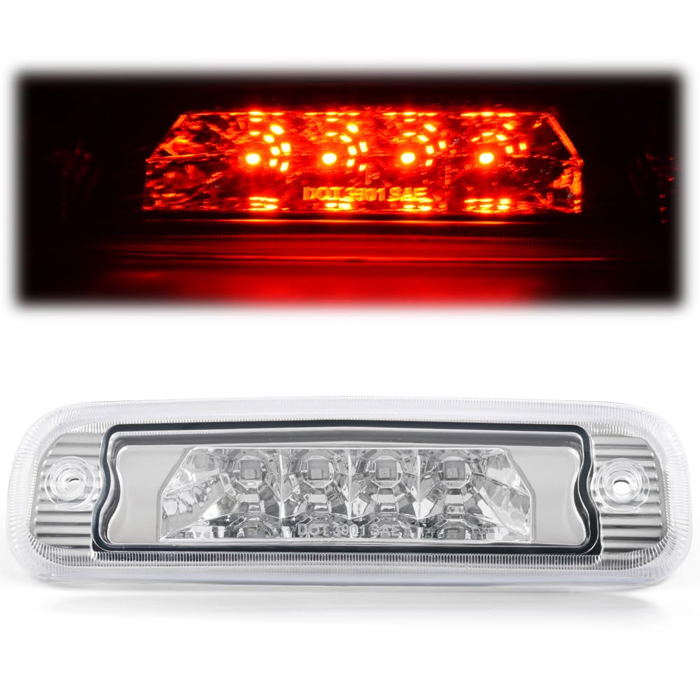 G-PLUS LED Third 3rd Brake Cargo Light Compatible With 1997-2001 Cherokee, Rear Roof Center High Mount Stop Tail Light Replacement (Chrome Housing Clear lens)