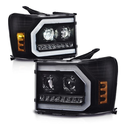 G-PLUS LED DRL Headlights Assembly Fit GMC Sierra 1500 2007-2013/Fit GMC Sierra 2500HD 3500HD 2007-2014 Headlamps Clear Lens Black Housing Amber Reflector 20980241 20980242 22853030,faros delanteros