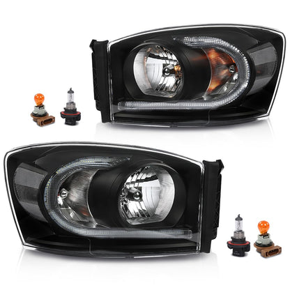 G-PLUS LED Headlights Assembly Front Headlamps Pair Set Compatible with Dodge Ram 1500 2006-2008,Compatible with Dodge Ram 2500 3500 2006-2009 Clear Lens Black Housing Clear Reflector,faros delanteros