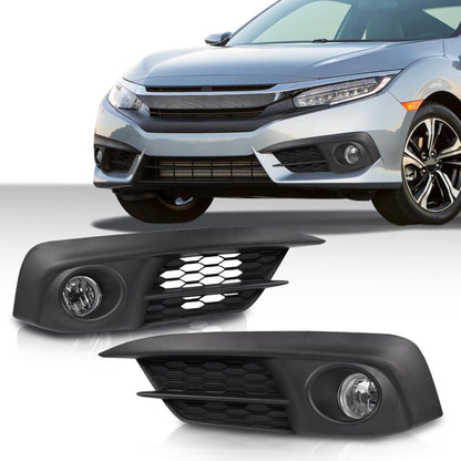 G-PLUS Front Bumper Fog Lights Compatible with Honda Civic 2/4dr Models 2016-2017 Clear Lamps+Switch+Bulbs, neblineros para autos delantero,faros antiniebla(Not fit Touring & SENS models)