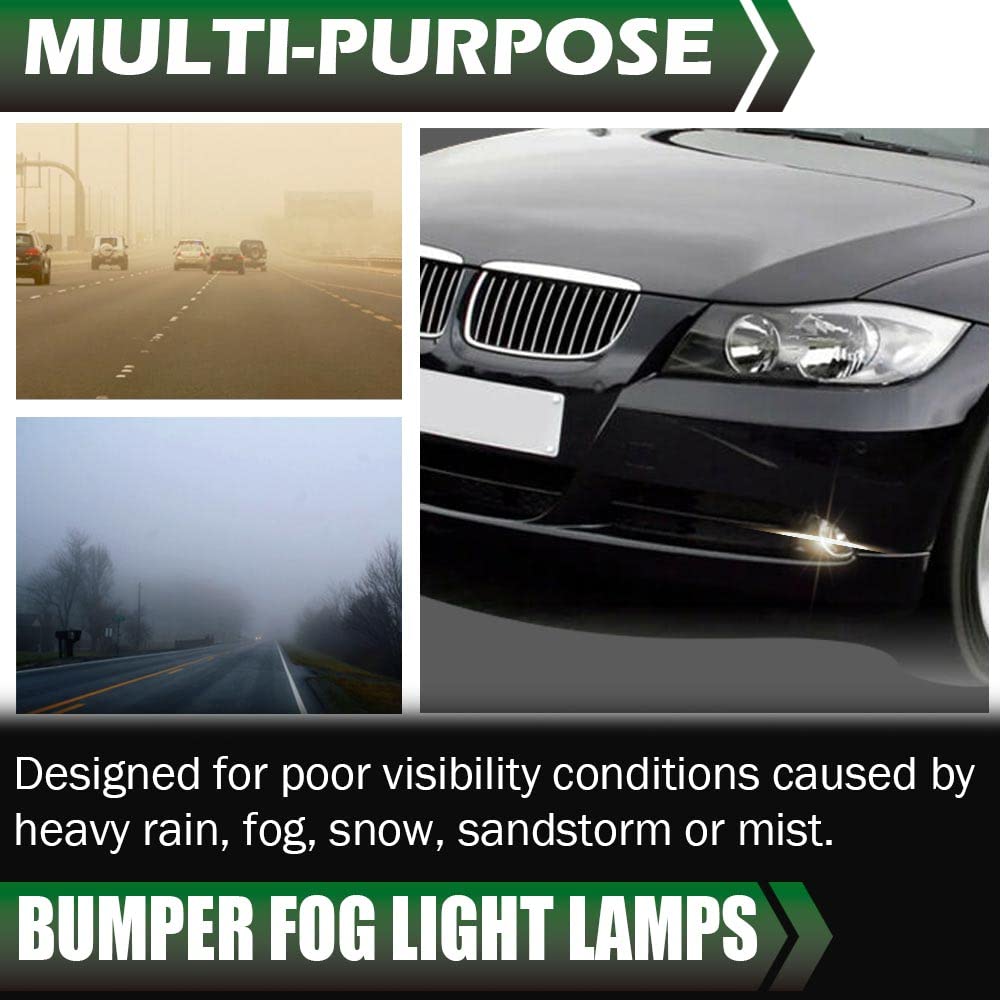 GPLUS Bumper Fog Lights W/bulb Compatible With 2006-2008 BMW E90 325i 328i 330i 335i, Driver & Passenger Side Bumper Mounted Fog Lamps (Smoky lens) neblineros para autos delantero faros antiniebla