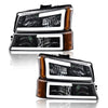 G-PLUS LED DRL Front Headlights, Compatible with 2003-2006 Chevy Silverado Avalanche 1500 2500 3500 Bumper Headlamps, Clear Lens Chrome Housing Amber Reflector(Left+Right)