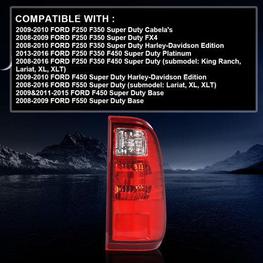 G-PLUS Tail Light Lamp w/o Bulbs Right Passenger Compatible with Ford F250 F350 F450 F550 Super Duty 2008-2016, FO2801208 Red Lens RH Luces Traseras Faros Traseros Rear Brake Lamps Assembly