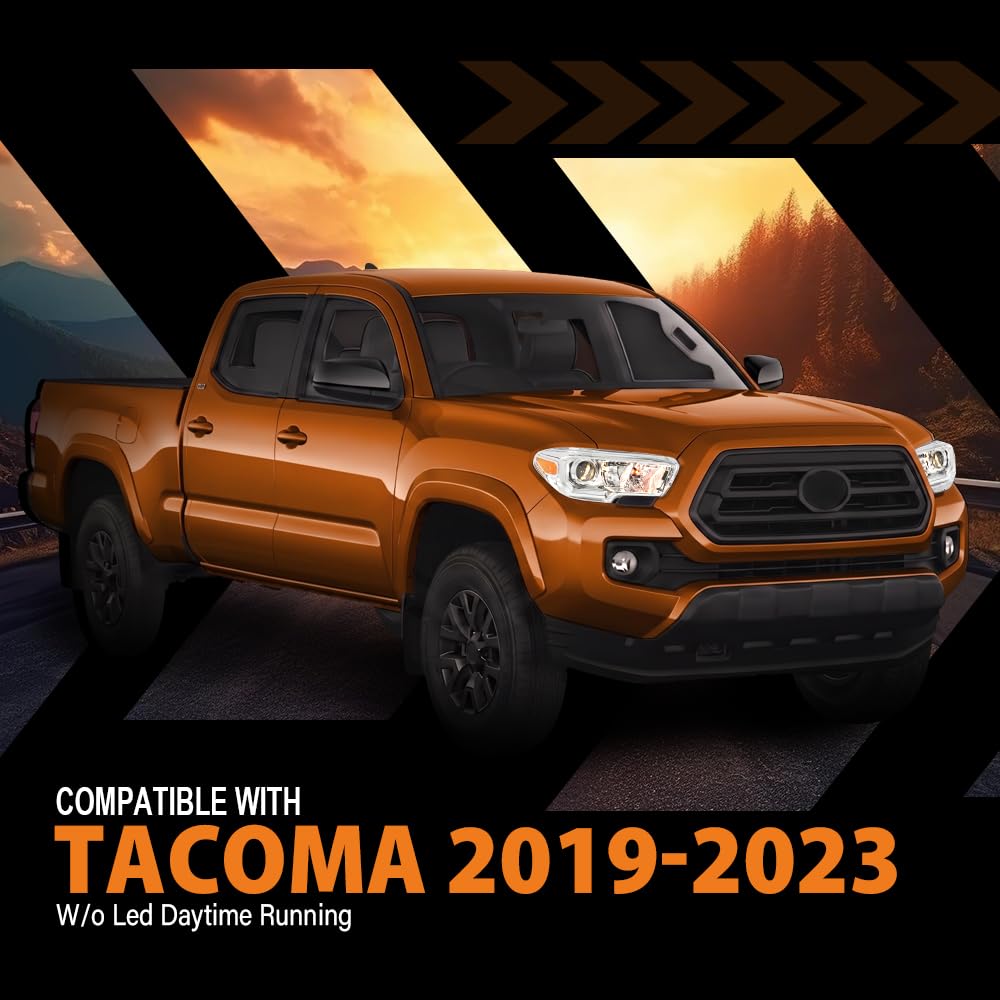G-PLUS Headlight Assembly Left and Right Side w/o LED Daytime Running Light Compatible with Toyota Tacoma SR Crew Cab/Extend Cab Pickup 2019-2023 2PCS White