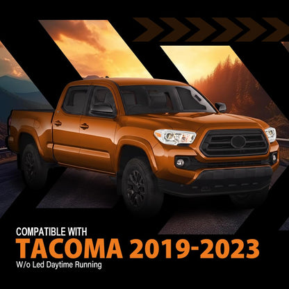 G-PLUS Headlight Assembly Left and Right Side w/o LED Daytime Running Light Compatible with Toyota Tacoma SR Crew Cab/Extend Cab Pickup 2019-2023 2PCS White