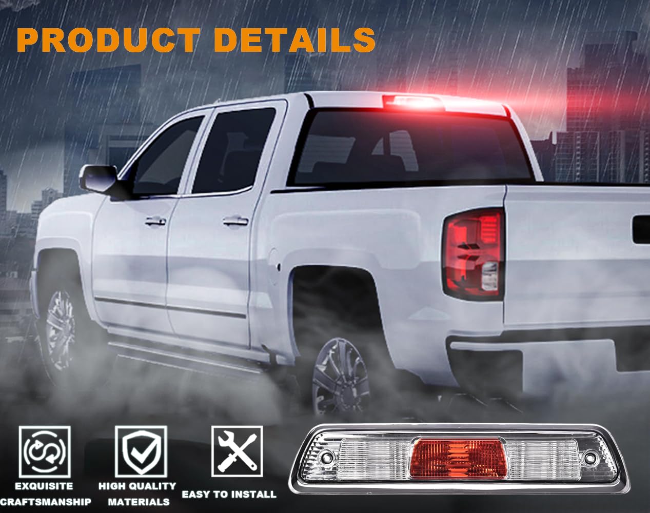 G-PLUS Third Brake Light Compatible with Ford F150 Truck 2009-2014 High Mount Stop Lights Rear Center Roof Third Cargo Light Parking Light Clear/Red Lens Chrome Housing 3rd Brake Light AL3Z13A613E