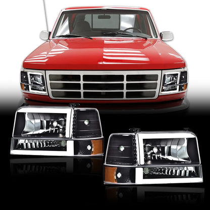 G-PLUS Headlights Fit 1992-1996 Bronco/1992-1996 Ford F150 F250 F350 Super Duty,97 9th Old Body Style Headlamps w/Corner Signal Clear Lens Chrome Housing Clear Reflector,faros delanteros