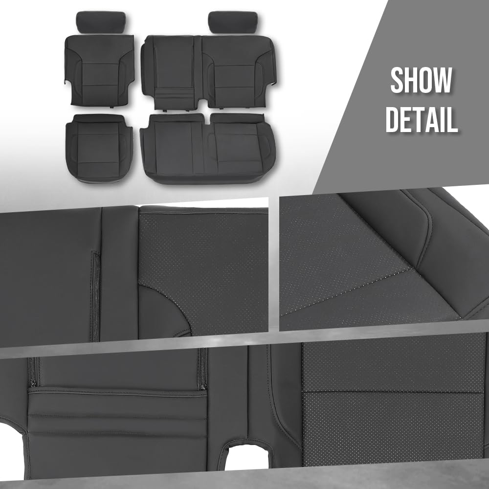 G-PLUS Seat Covers Set Compatible with Chevy Silverado LT Crew Cab 2014-2018 Black