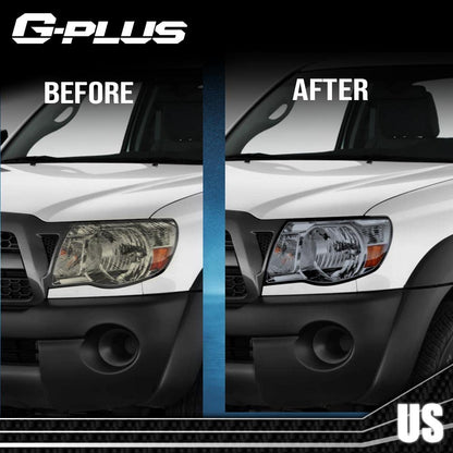 G-PLUS Front Headlight Lenses Cover, Compatible with 2005-2011 Toyota Tacoma, Left & Right Side Replacement Pair (Smoky Lens)