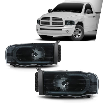 G-PLUS LED Headlights Headlamps Compatible with Dodge Ram 1500 2002-2005,Compatible with Dodge Ram 2500 3500 2003-2005 Smoke Lens Black Housing Clear Reflector,faros delanteros Assembly