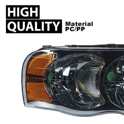 G-PLUS Headlights Assembly, Compatible with 2002 2003 2004 2005 Dodge Ram 1500 2500 3500 Bumper Headlamp, Smoky Lens Chrome Housing Amber Reflector