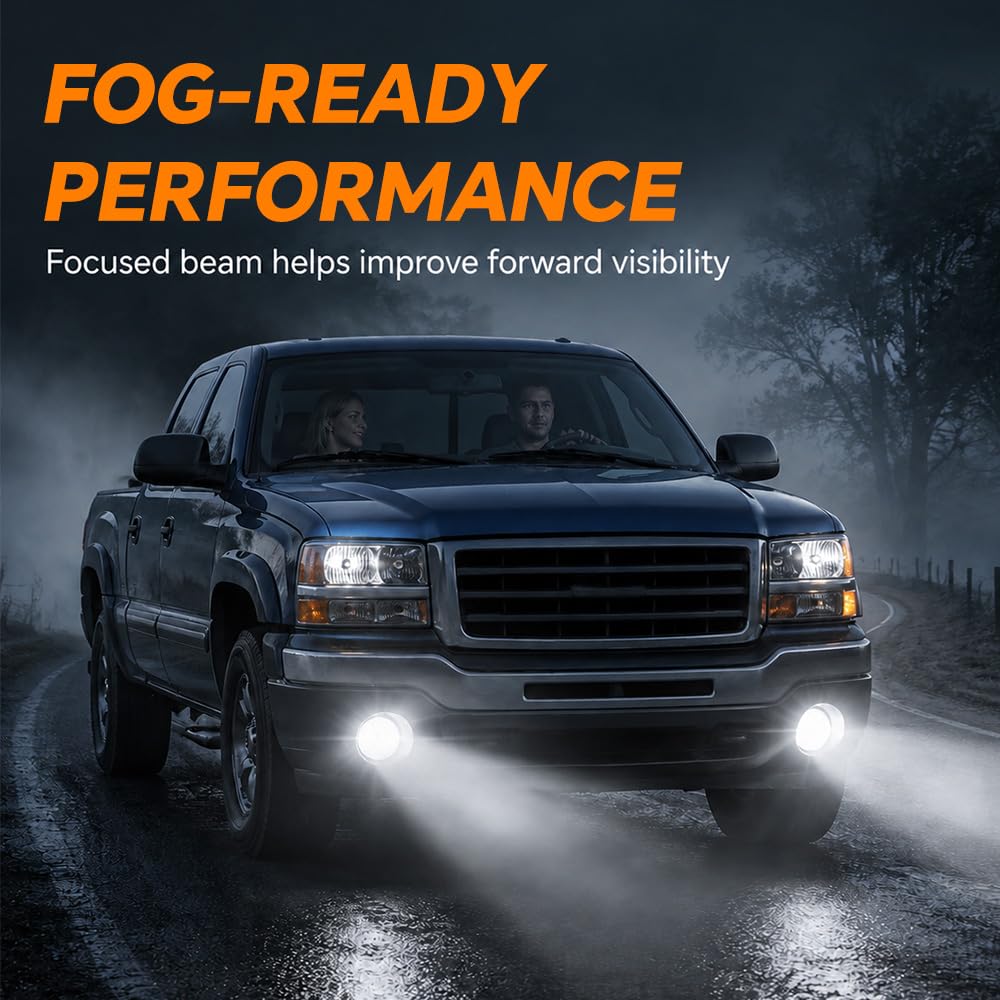 G-PLUS Hyper White Full LED Bumper Fog Lights +Switch Left+Right Compatible With 2003-2006 GMC Sierra Bumper Fog Light W/o Wiring Kit