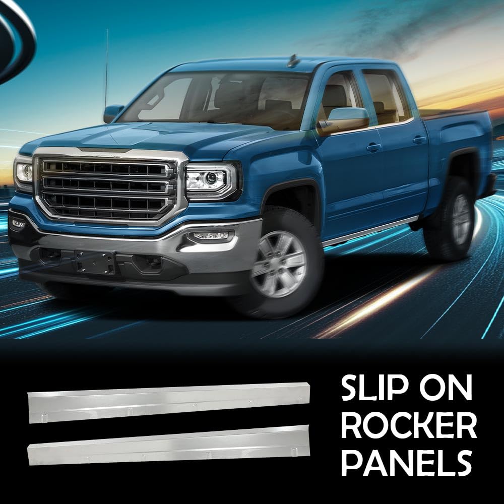 G-PLUS Slip on Rocker Panels Left and Right Side Compatible with Chevy Silverado Extended Cab 4 Door 2014-2018/Fit GMC Sierra Extended Cab 2014-2018 4 Door Silver 75 3/8" Long Silver