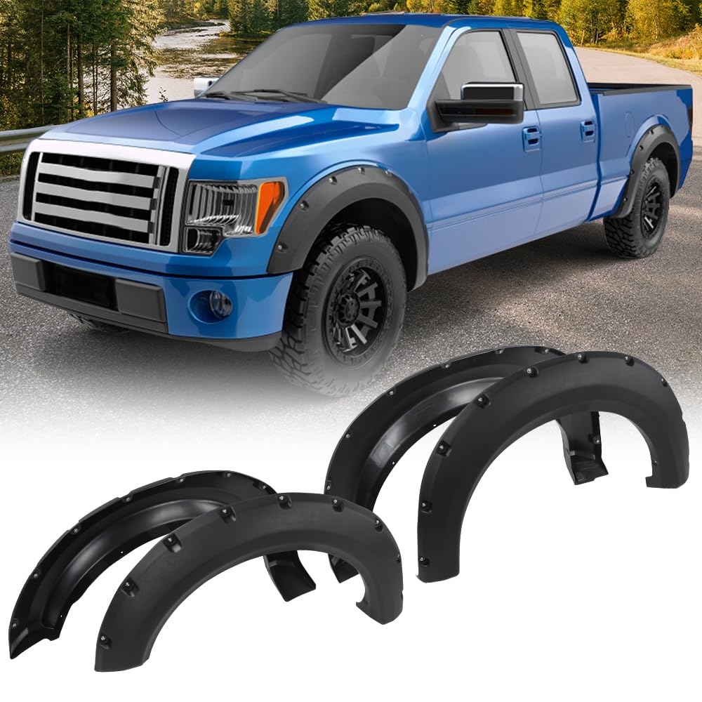 G-PLUS Fender Flares Wheel Arch Covers Compatible with Ford F150 Truck 2009-2014 67.0"/78.8"/97.4" bed models only (Not Fit Platinum & Raptor models) 9L3Z16038A 9L3Z16039B (Textured Riveted 4 PCS)