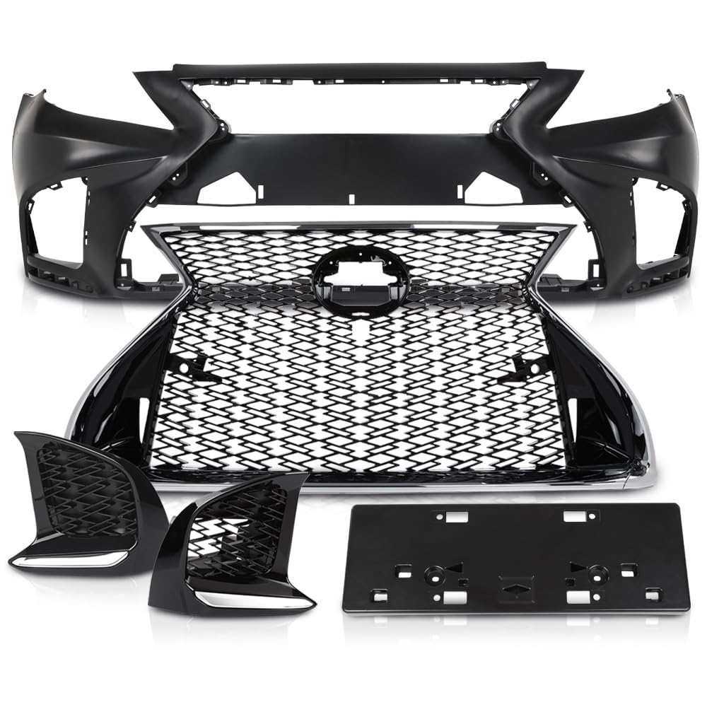 G-PLUS Front Bumper Set (Front Bumper, License Plate) Compatible with 2007-2009 LX LS460 to 18+ LS F-Sport Style 2Pcs
