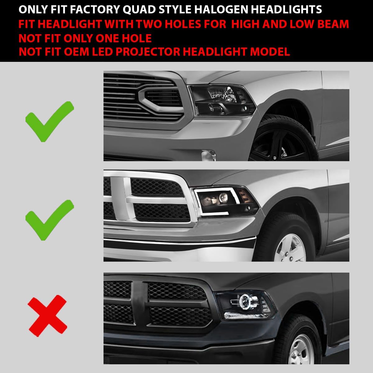 G-PLUS LED DRL Headlights Fit Dodge Ram 1500 2500 3500 2009-2012(New Body), Not Fit One Hole, Smoky Lens Chrome Housing Amber Reflector, Headlamps, faros delanteros Assembly