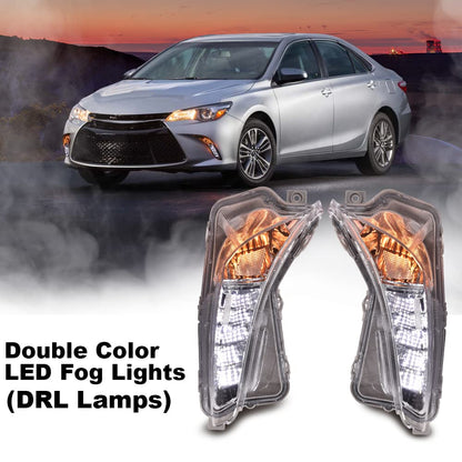 G-PLUS Double Color LED Fog Lights Lamps DRL W/Bulbs Compatible with 2015-2017 Toyota Camry XSE XLE TO2531153,TO2530153 8151006050, 8152006050