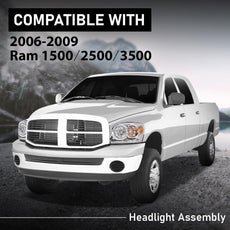 G-PLUS Headlights Assembly for Dodge Ram 1500 2500 3500 2006-2009 Chrome Housing Front View