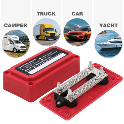 G-PLUS Nylon 30 Fiberglass Red Distribution Box 12 Terminal Ground Power Distribution Junction Block Kit 12V 100A