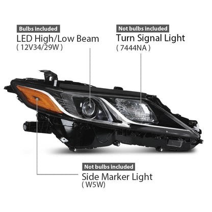 G-PLUS Projector Headlights w/Bulbs Compatible with Toyota Camry LE SE 2018-2022 Driver & Passenger Clear Lens Black Housing Amber ReflectorBumper Headlamps,faros delanteros