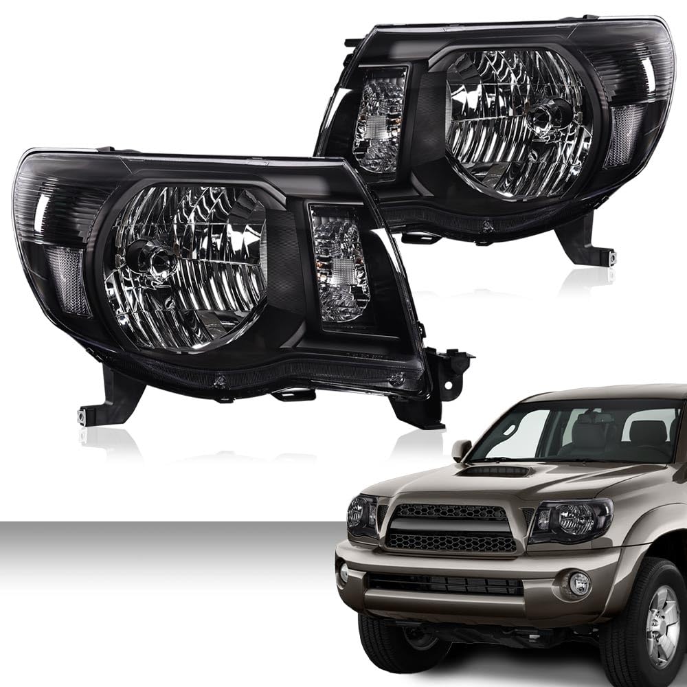 G-PLUS Headlights Compatible with Toyota Tacoma 2005-2011 Headlamps,Smoky Lens Black Housing Clear Reflector,faros delanteros