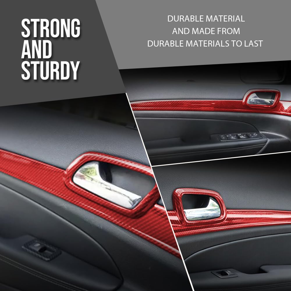 G-PLUS 4Pcs Inner Door Handle Trim Cover Strip Gloss Red Carbon Fiber Compatible with Jeep Grand Cherokee 2011-2021